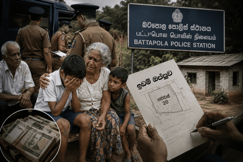 සිසුවෙකු පාසලට ගෙනවිත් අතුරුදහන් වුණ ලක්ෂ 20ක් වෙනුවට පර්චස් 20ක ඉඩමක් ලියන්න බටපොළ පොලීසිය මැදිහත් වෙලා.